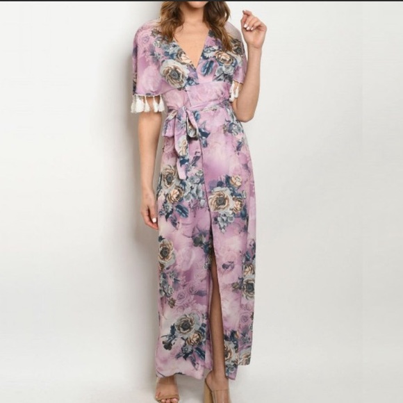 Banjul Floral Boho Tassel Dress - Size Small